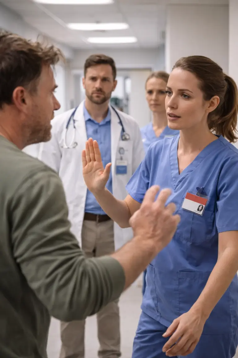 Zorgmedewerker past de-escalatie toe bij een gespannen situatie met een patiënt