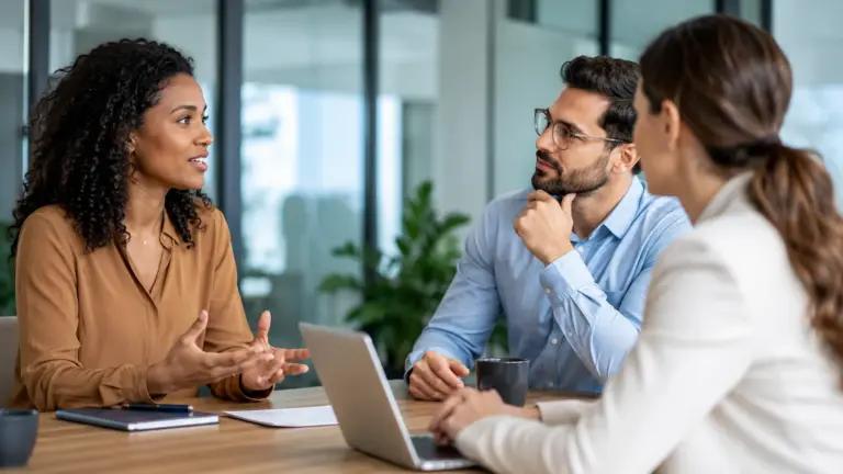 Professioneel gesprek tijdens feedback training op kantoor