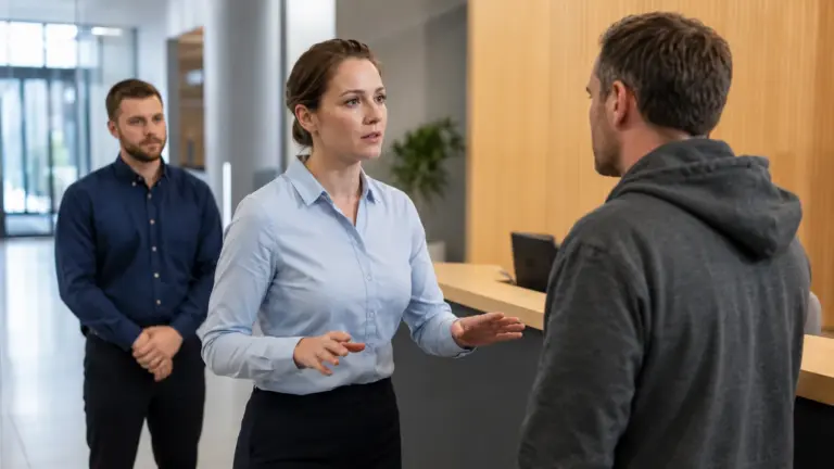 Professional gebruikt omgaan met agressie training om rustig te reageren