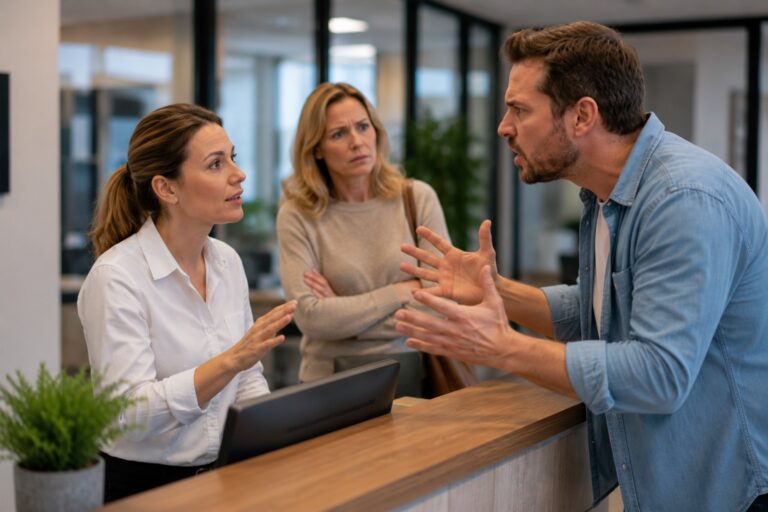 Cursus omgaan met lastige klanten waarbij een medewerker professioneel reageert op een boze klant