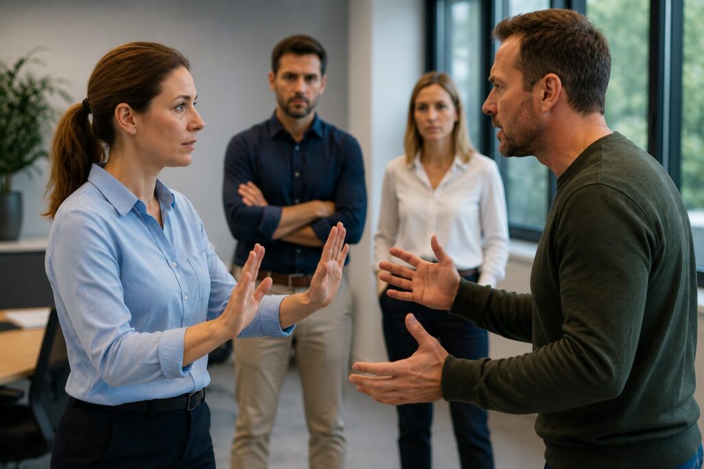 Weerbaarheidstraining waarbij deelnemers oefenen met grenzen aangeven, rustig reageren en sterker communiceren.